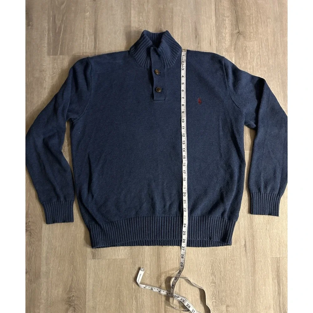 Polo Ralph Lauren Mock Neck Ribbed Three Button Henley Sweater Blue Men's XL